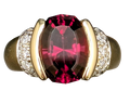 Fancy Cut Oval Rhodolite Garnet Ring with Pave Diamond Accents - Two Tone