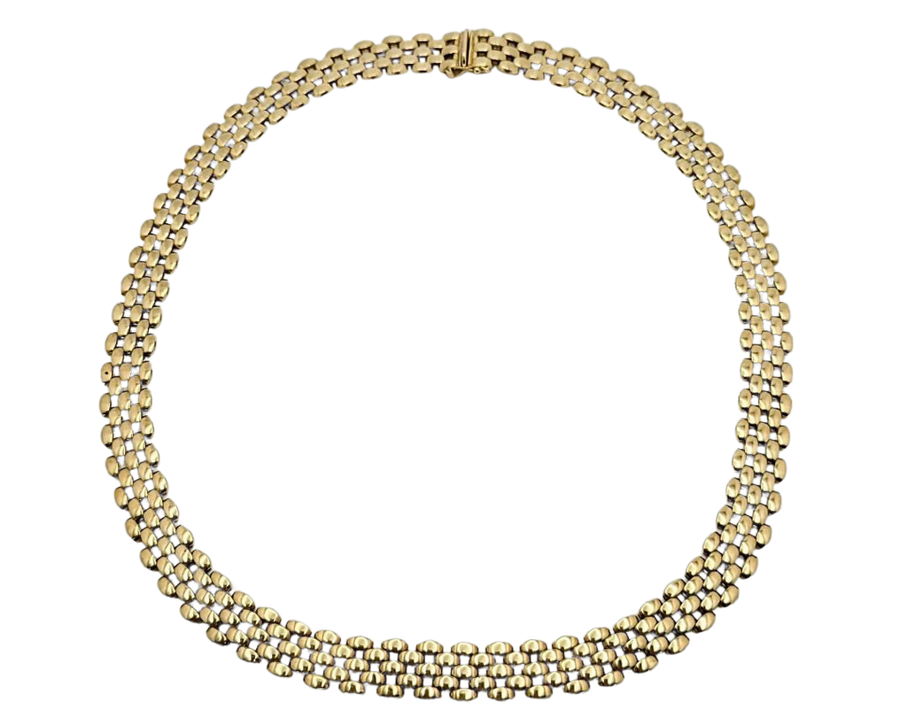 5 Row Panther Necklace - Yellow Gold