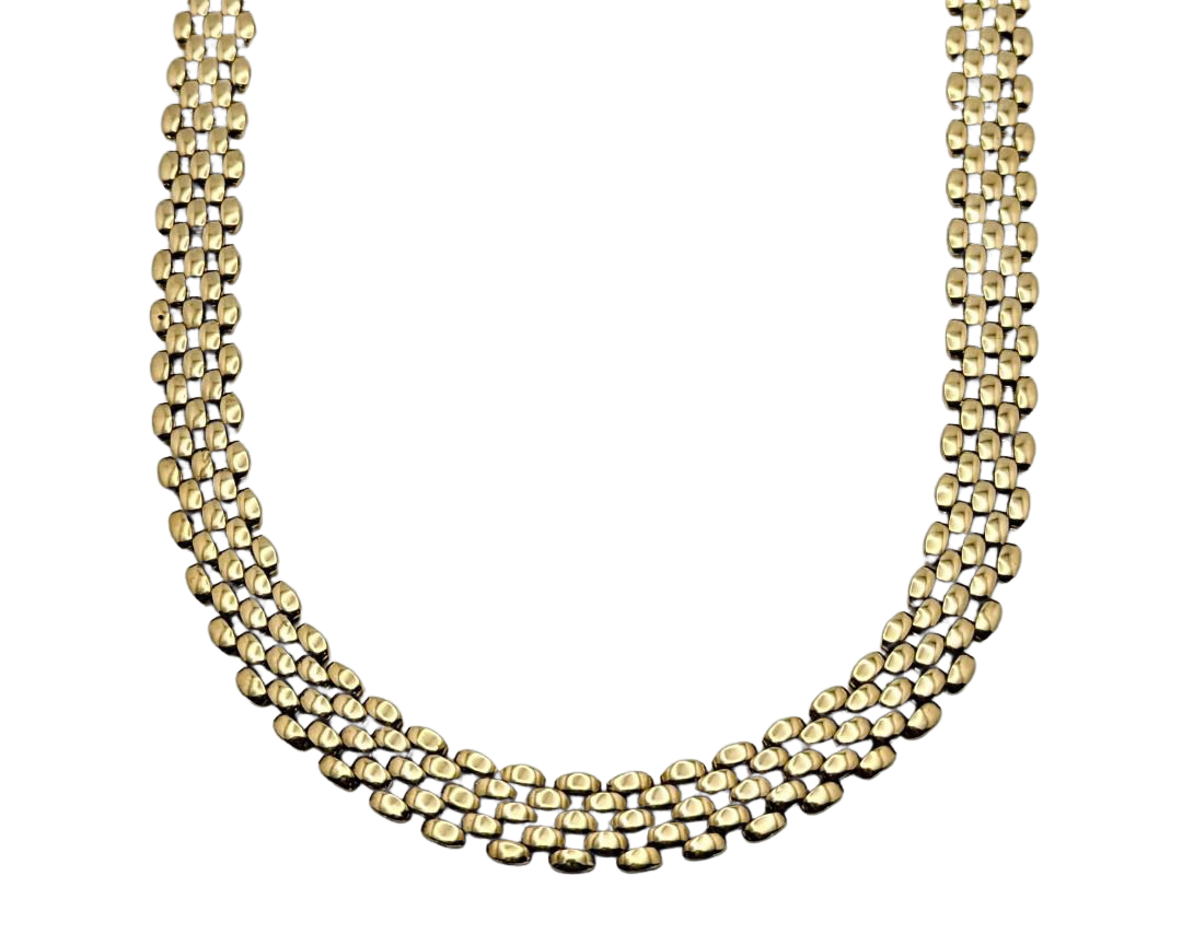 5 Row Panther Necklace - Yellow Gold