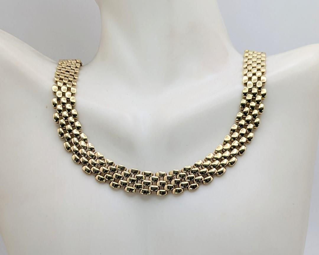 5 Row Panther Necklace - Yellow Gold