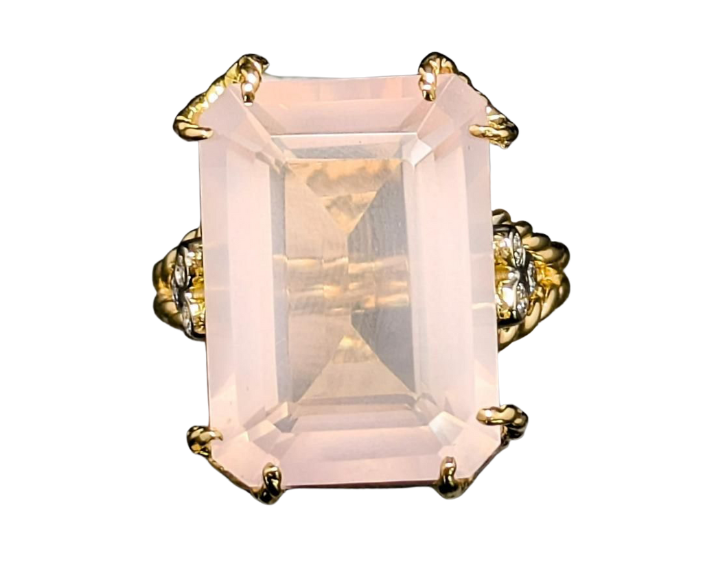 Rose Quartz Ring with Diamond Accents - Two-Tone
