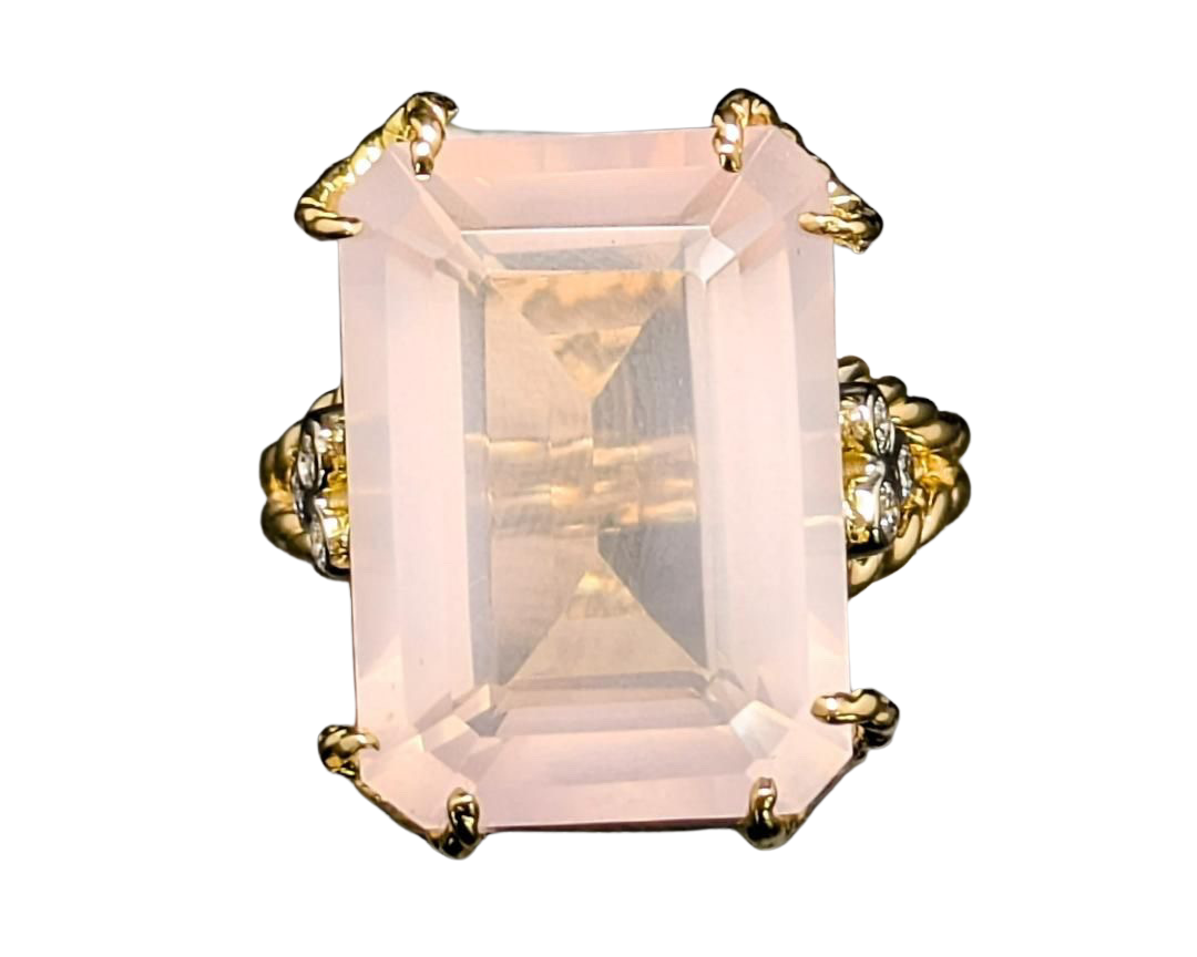 Rose Quartz Ring with Diamond Accents - Two-Tone