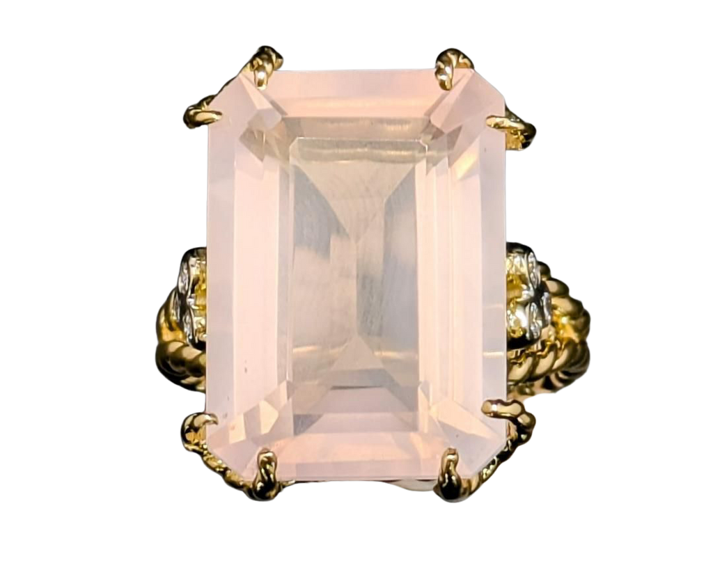 Rose Quartz Ring with Diamond Accents - Two-Tone