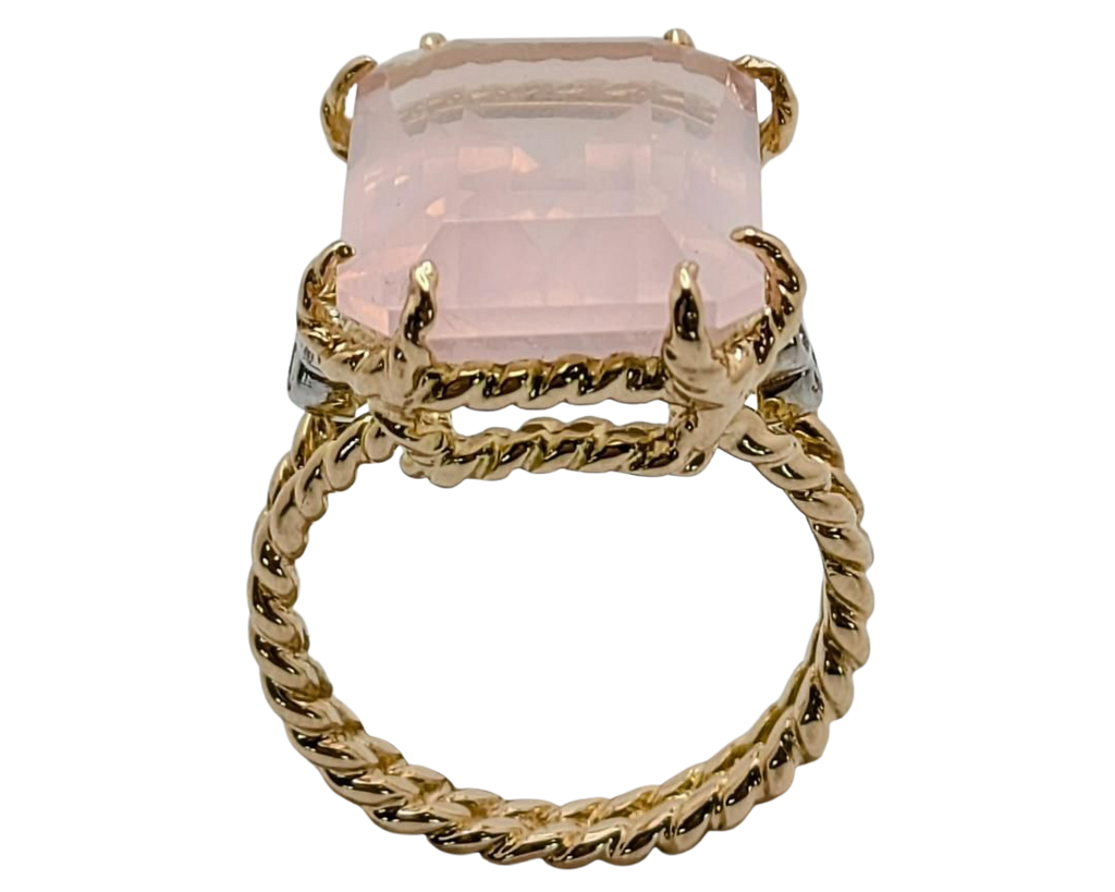 Rose Quartz Ring with Diamond Accents - Two-Tone