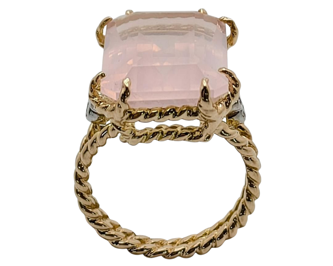 Rose Quartz Ring with Diamond Accents - Two-Tone