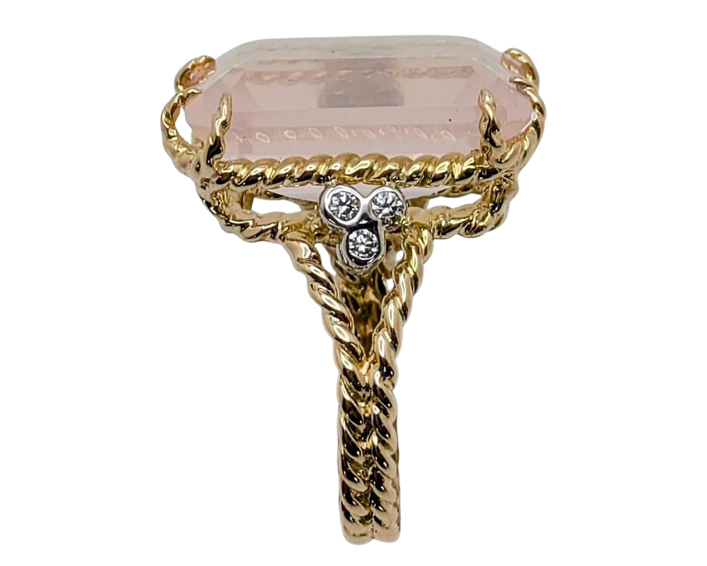 Rose Quartz Ring with Diamond Accents - Two-Tone