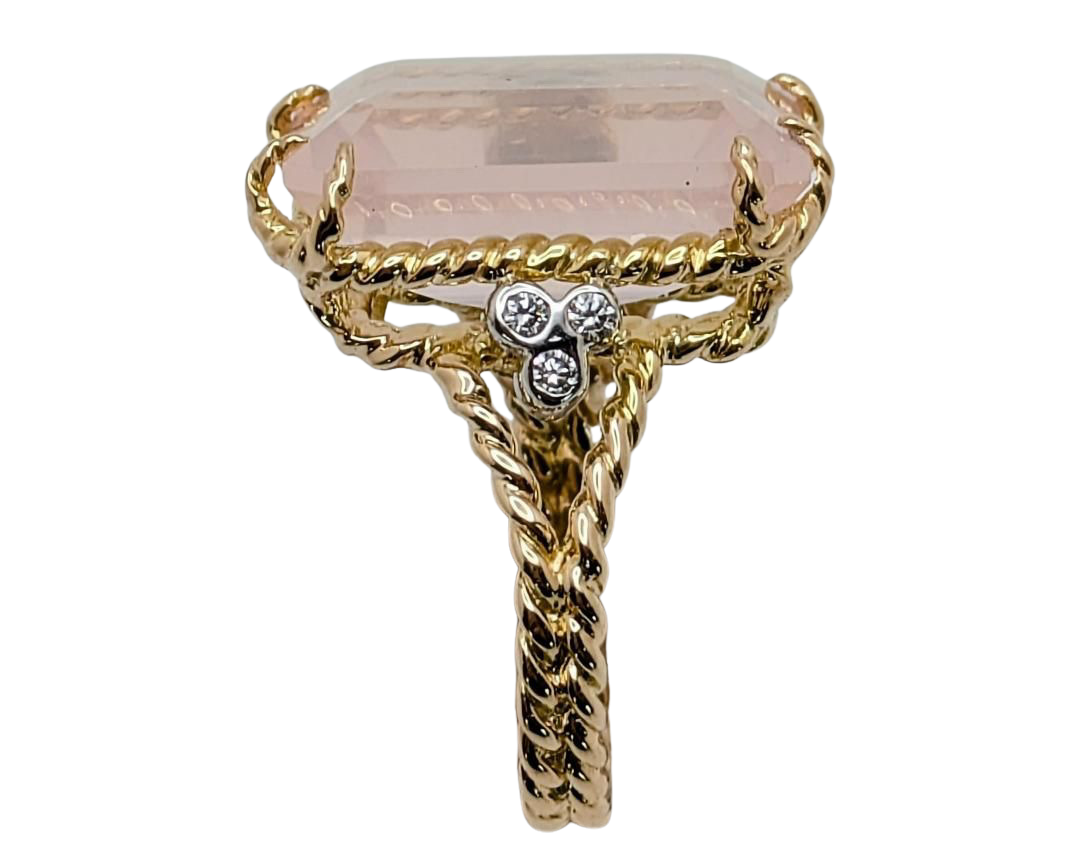 Rose Quartz Ring with Diamond Accents - Two-Tone
