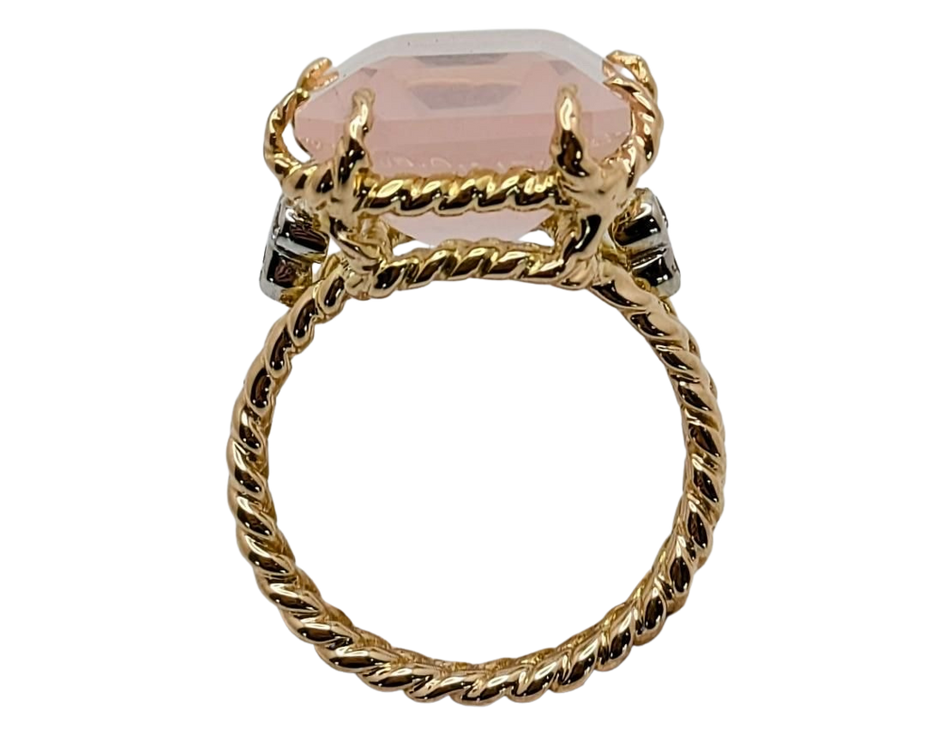 Rose Quartz Ring with Diamond Accents - Two-Tone