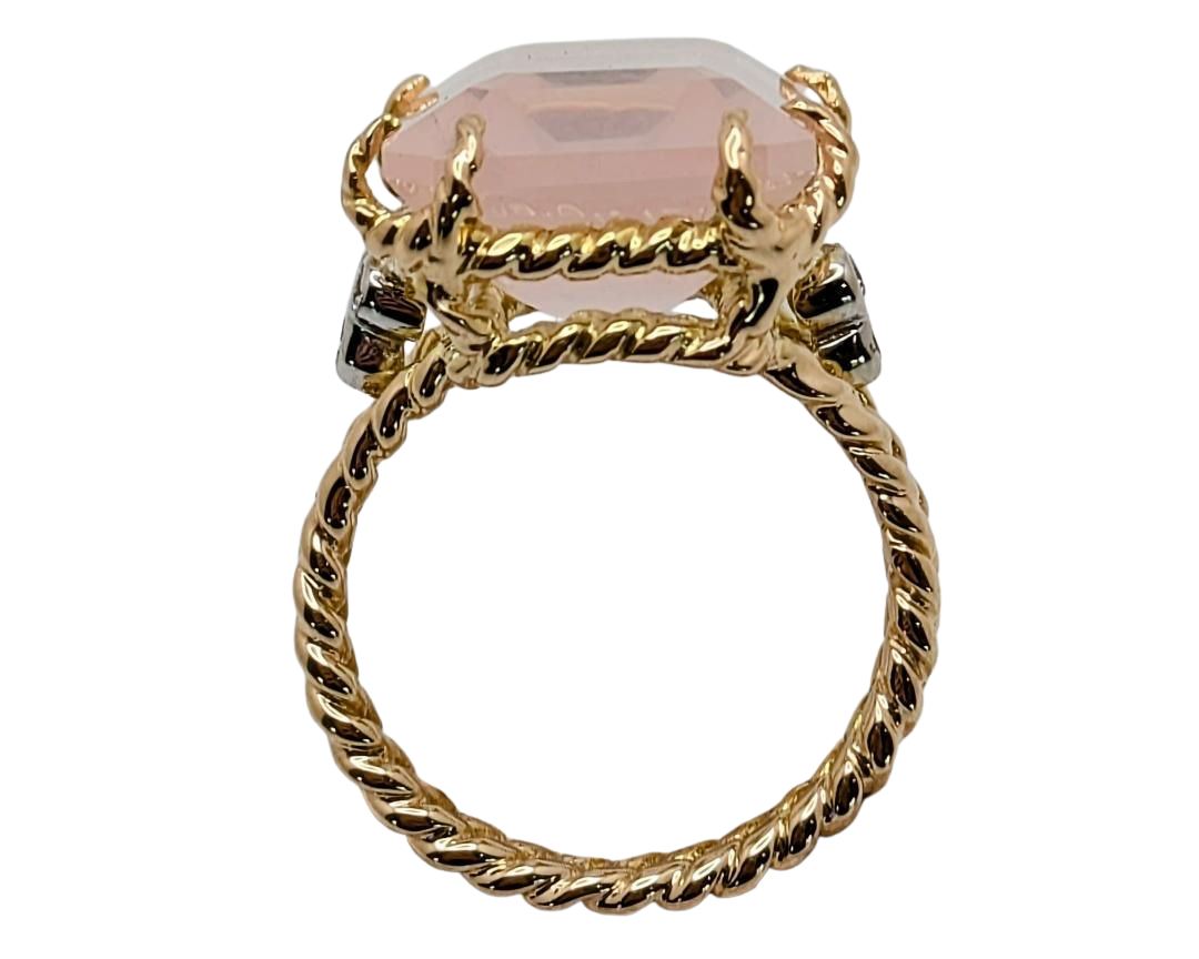 Rose Quartz Ring with Diamond Accents - Two-Tone