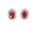 Ruby Stud Earrings with Diamond Halo - Yellow Gold