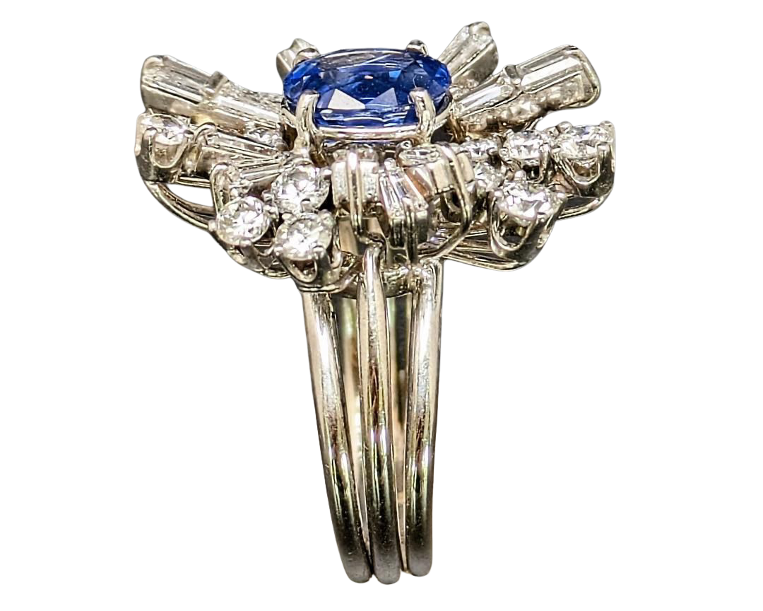 Mid-Century Sapphire and Diamond Ballerina Halo Ring - White Gold