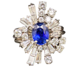 Mid-Century Sapphire and Diamond Ballerina Halo Ring - White Gold
