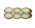 Double Row Six Opal Ring with Diamond Accents - Yellow Gold