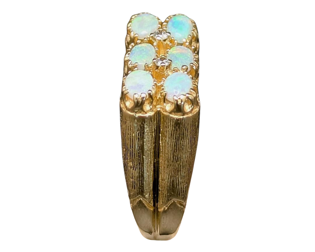Double Row Six Opal Ring with Diamond Accents - Yellow Gold