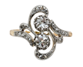 Victorian Swirl Design Twin Diamond Ring with Rose Cut Accents - Two Tone