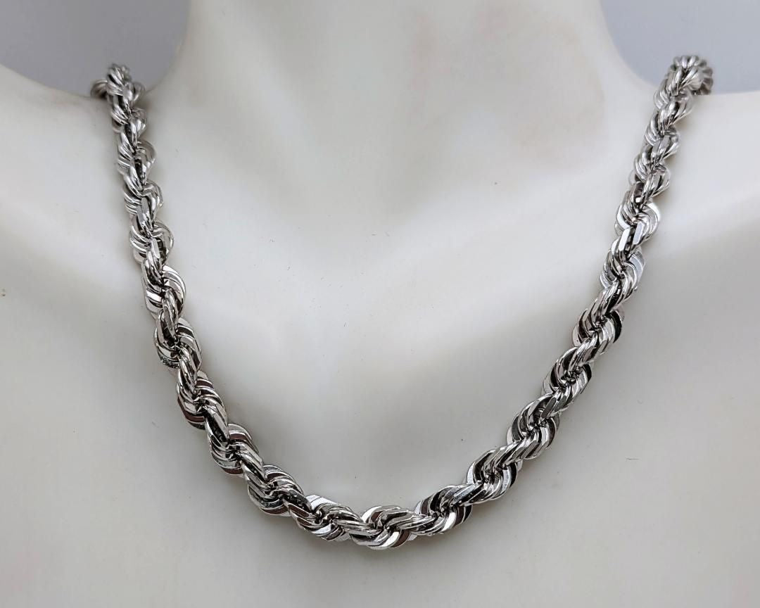 5.0mm Diamond Cut Rope Chain - White Gold