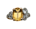 Victorian Golden Topaz Ring with Diamond Accents - Two Tone