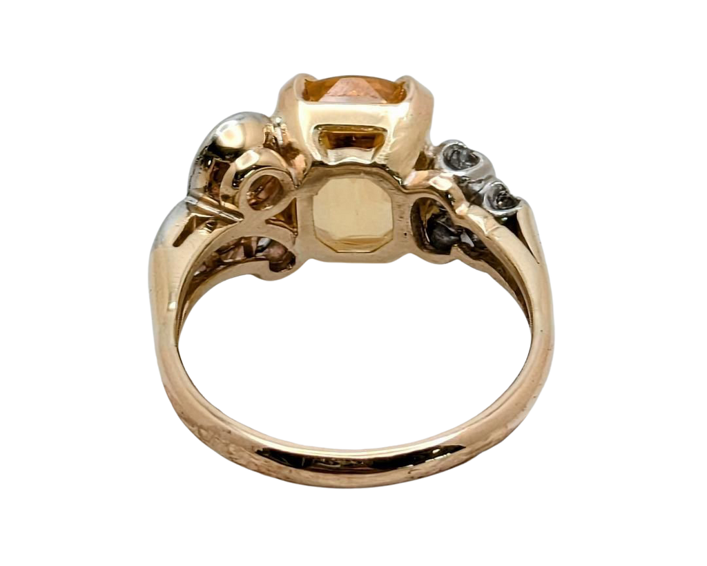 Victorian Golden Topaz Ring with Diamond Accents - Two Tone