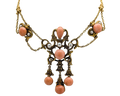Victorian Era Swag Necklace with Coral and Pearls - Yellow Gold
