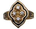 Victorian Revival Diamond Ring with Black Enamel Accents - Yellow Gold
