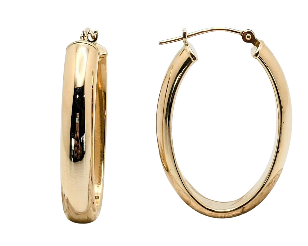 29.8 x 20.5mm Oval Hoop Earrings - Yellow Gold
