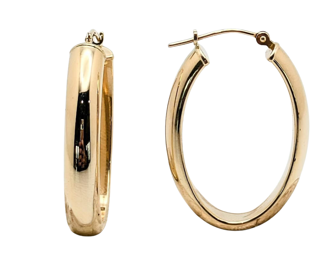 29.8 x 20.5mm Oval Hoop Earrings - Yellow Gold