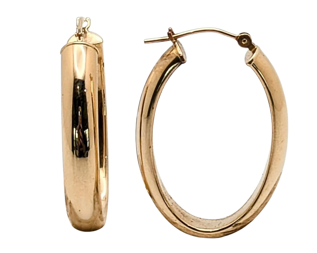 30.3 x 5.0mm Oval Hoop Earrings - Yellow Gold