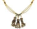 Victorian Revival Tassel Swag Necklace with Enameled Floral Details - Yellow Gold