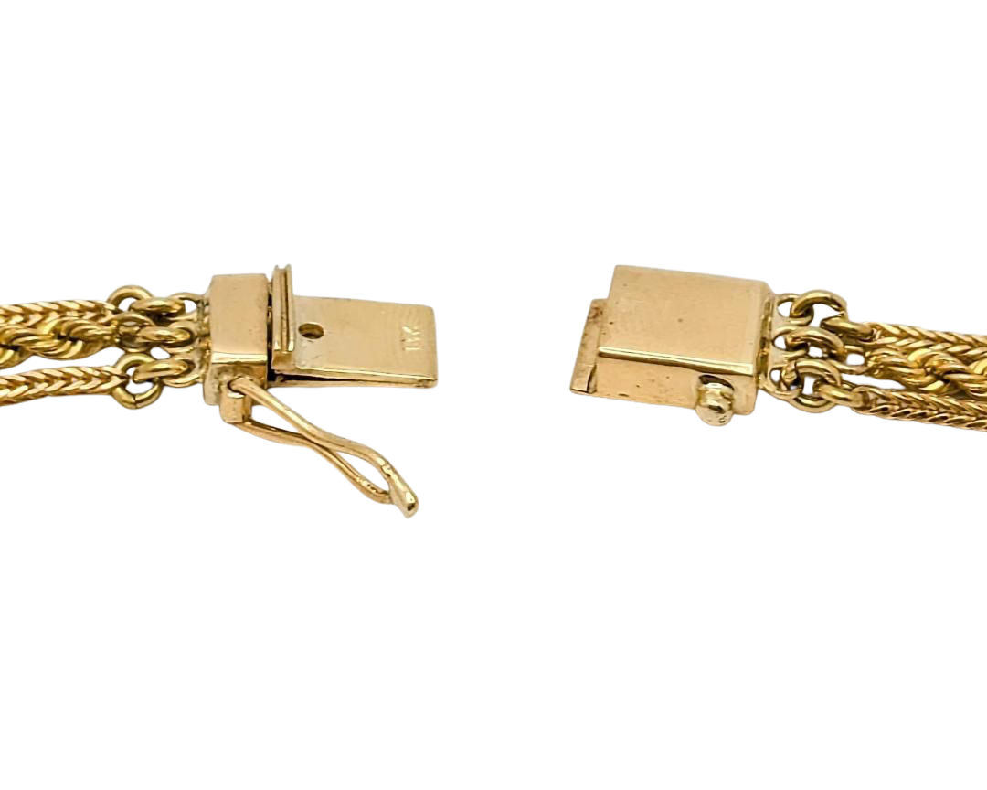 Victorian Revival Tassel Swag Necklace with Enameled Floral Details - Yellow Gold