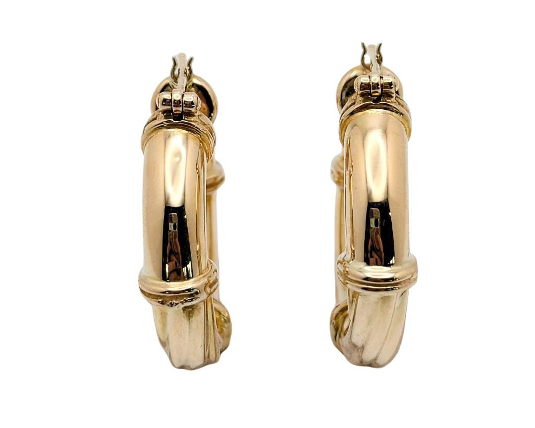 Sectioned Twisted Hoop Earrings - Yellow Gold