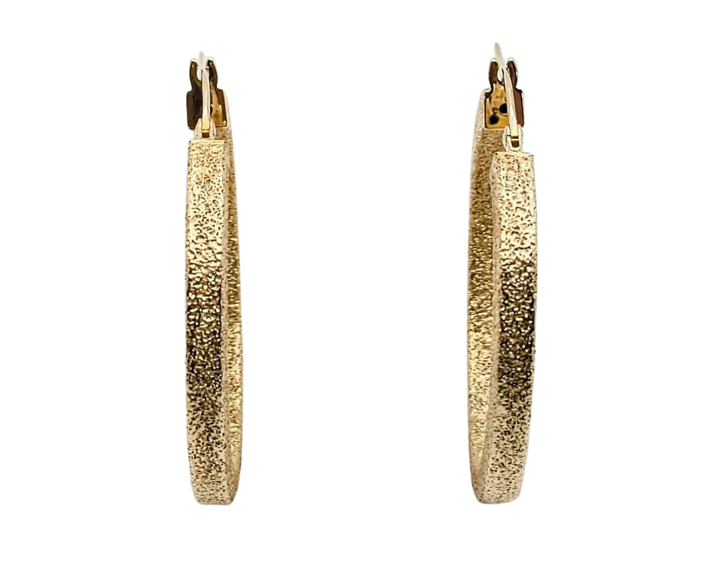 Stardust Textured Round Hoop Earrings - Yellow Gold