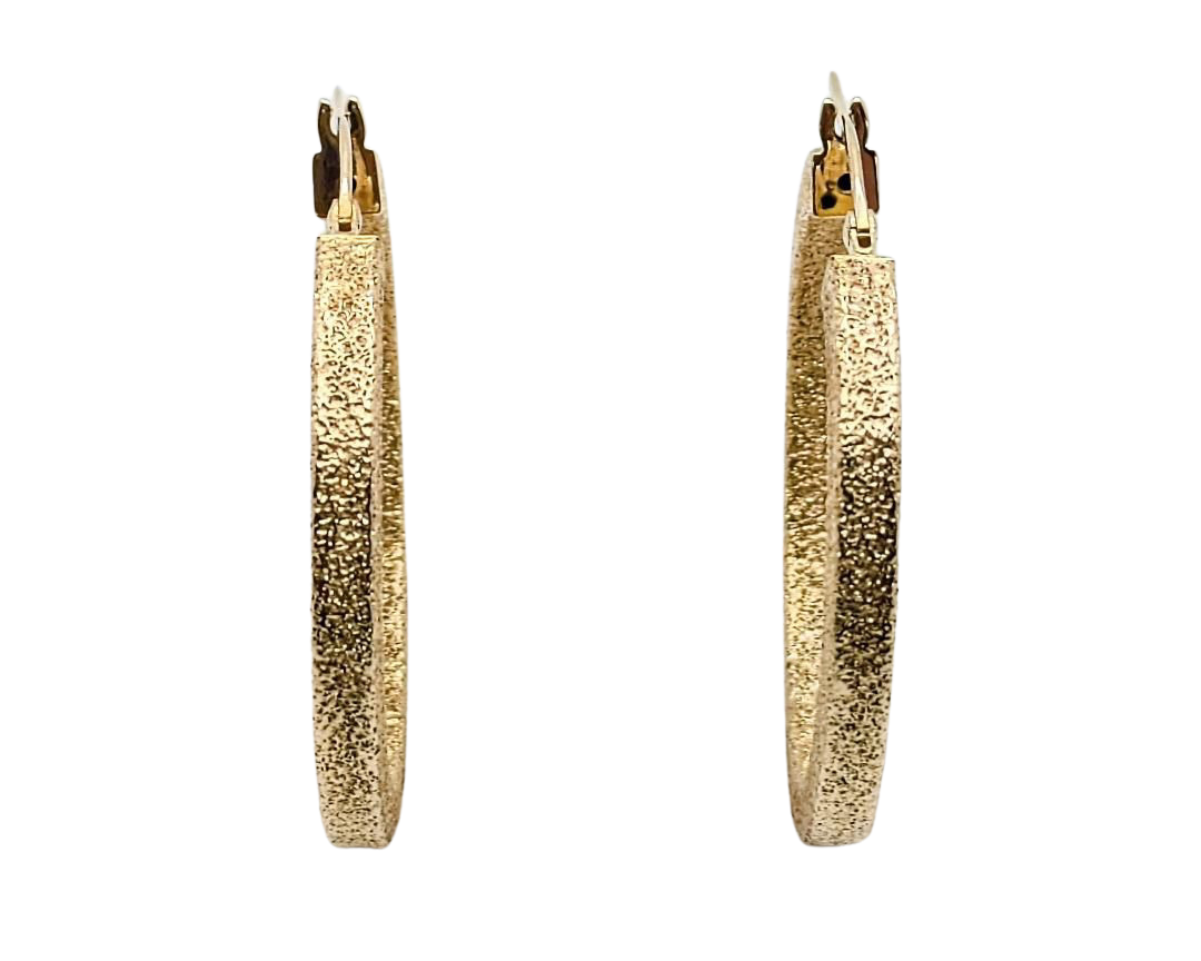 Stardust Textured Round Hoop Earrings - Yellow Gold