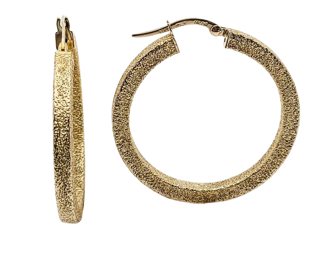 Stardust Textured Round Hoop Earrings - Yellow Gold