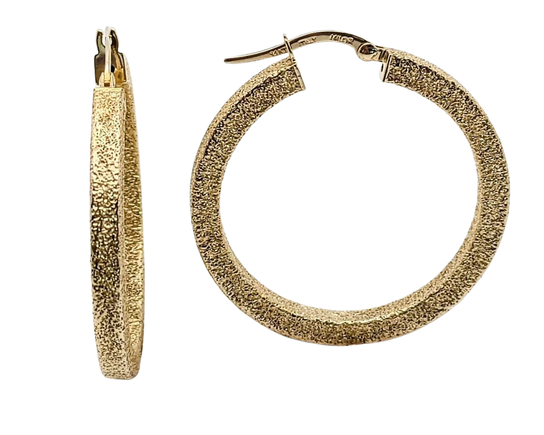 Stardust Textured Round Hoop Earrings - Yellow Gold