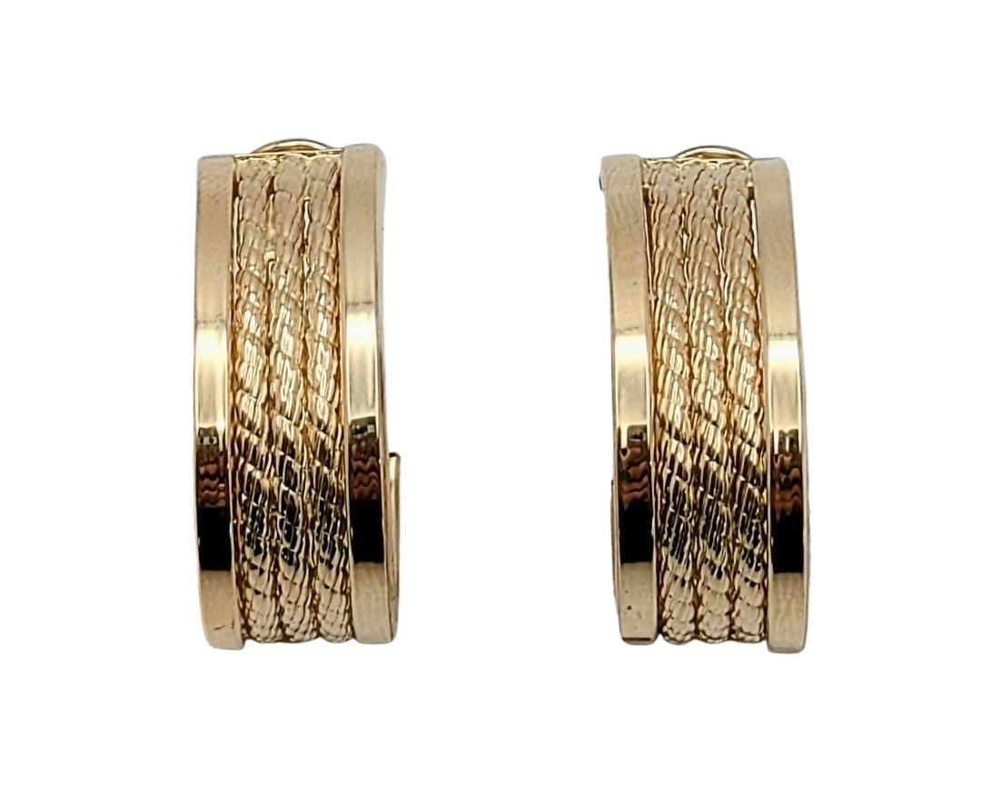 Wide Oval Hoop Earrings with Triple Rope Center - Yellow Gold