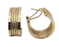 Wide Oval Hoop Earrings with Triple Rope Center - Yellow Gold