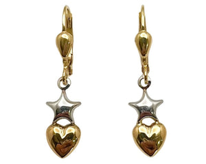 Star and Heart Dangle Earrings - Two Tone