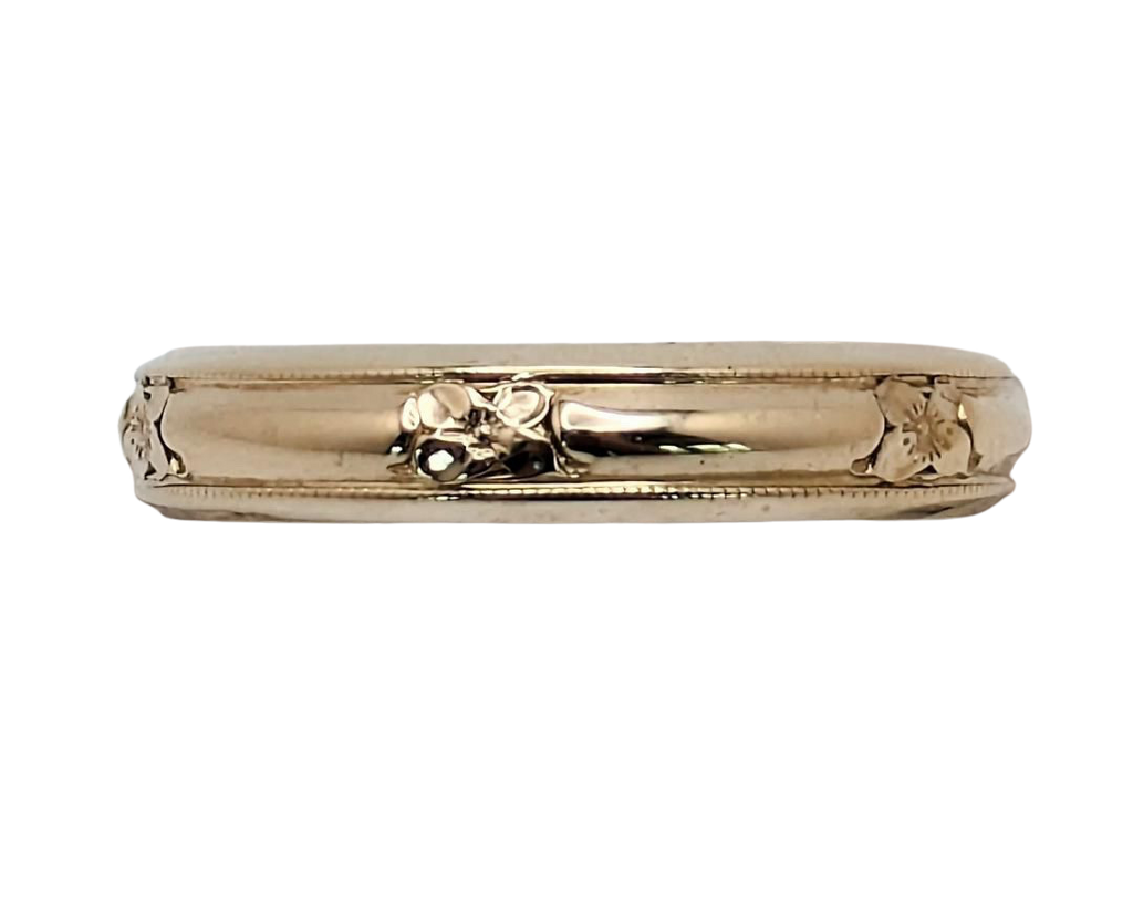 Mid-Century Band with Flower Stations and Milgrain Details - Yellow Gold