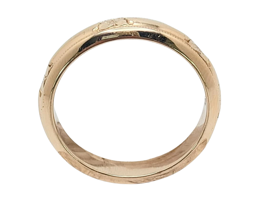 Mid-Century Band with Flower Stations and Milgrain Details - Yellow Gold