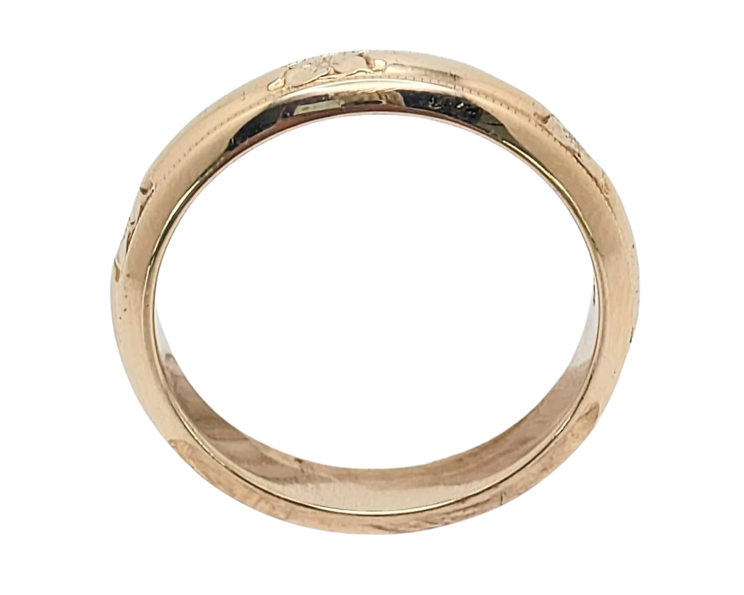Mid-Century Band with Flower Stations and Milgrain Details - Yellow Gold
