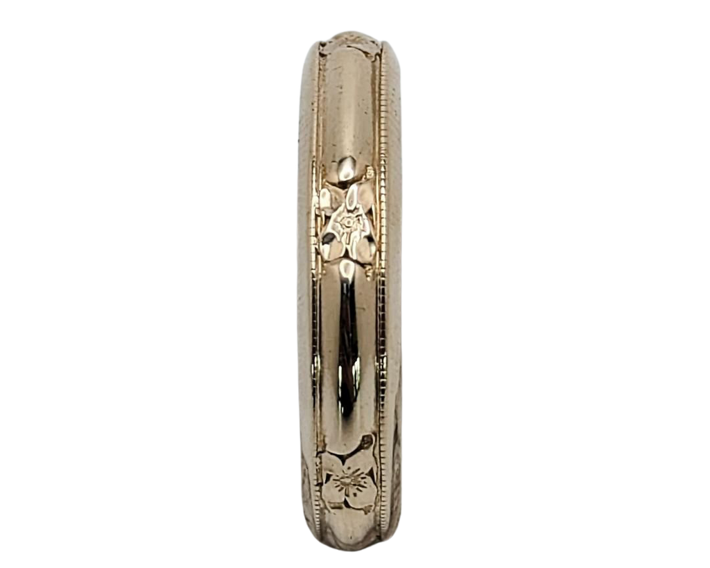 Mid-Century Band with Flower Stations and Milgrain Details - Yellow Gold