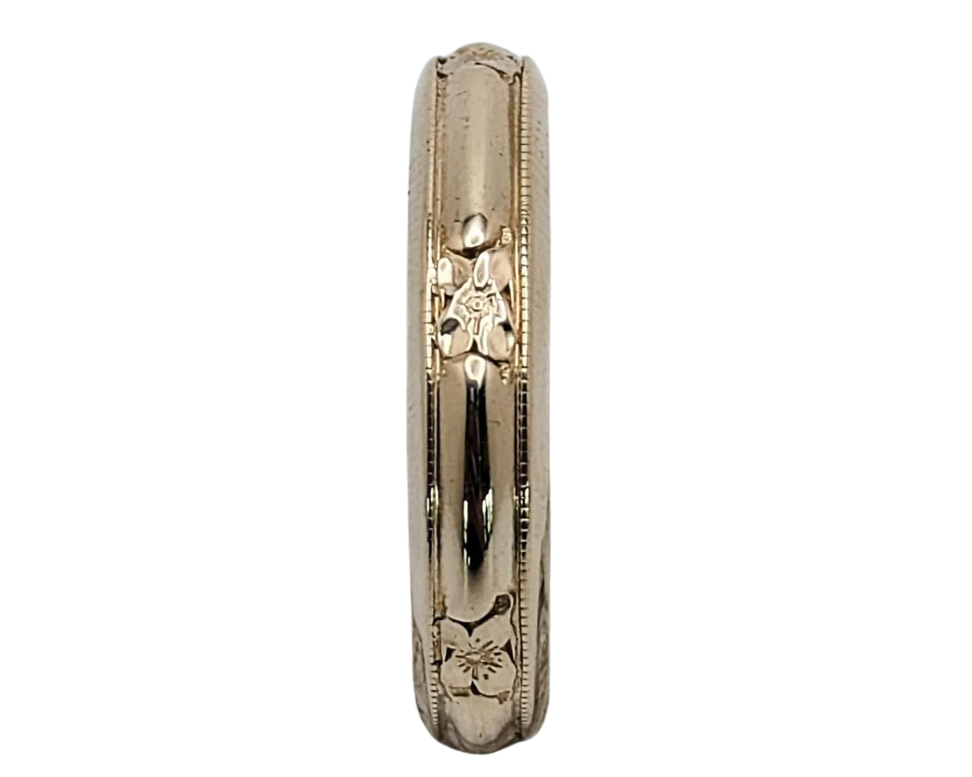 Mid-Century Band with Flower Stations and Milgrain Details - Yellow Gold