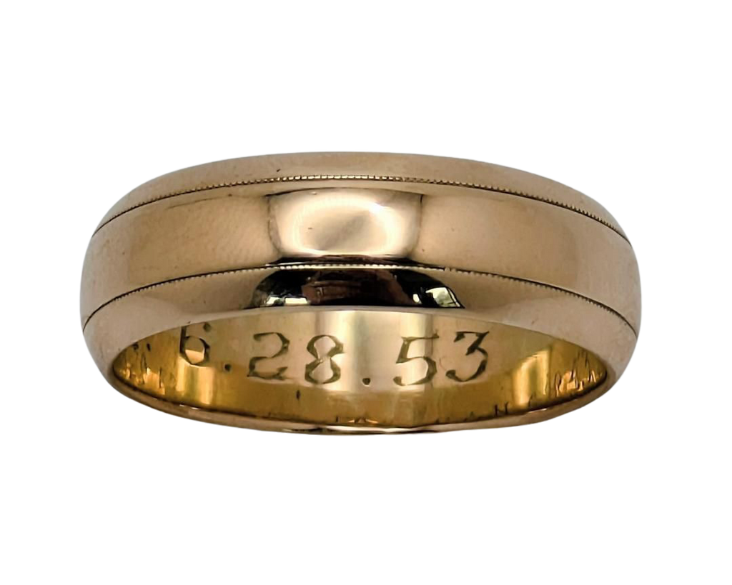 Round Band with Parallel Milgrain Detail - Yellow Gold