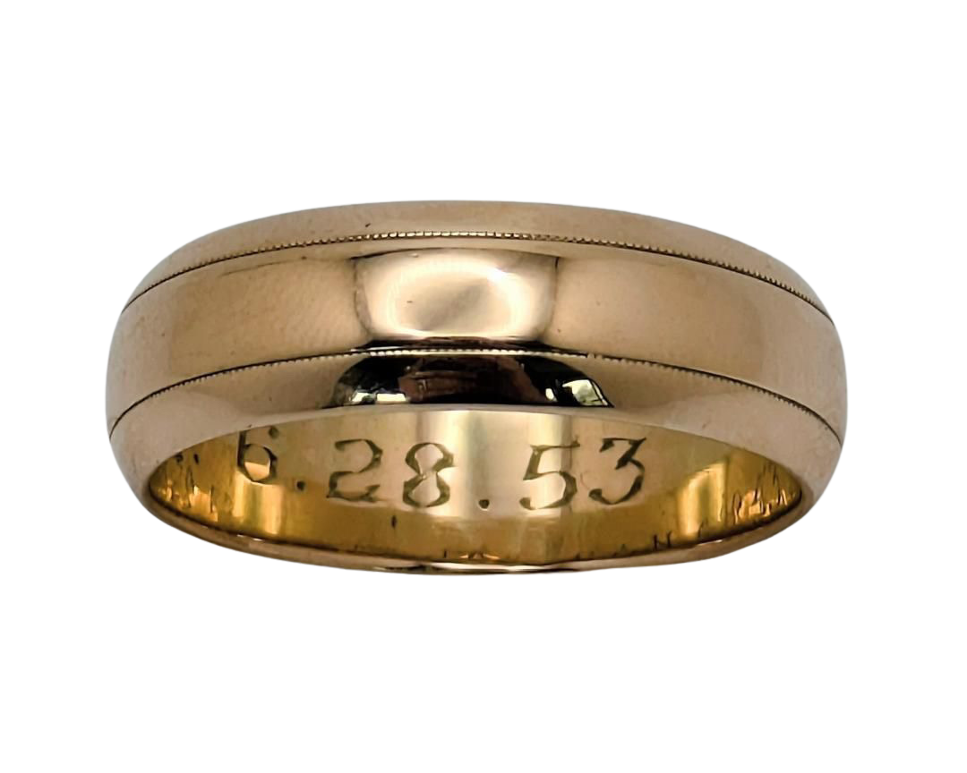 Round Band with Parallel Milgrain Detail - Yellow Gold