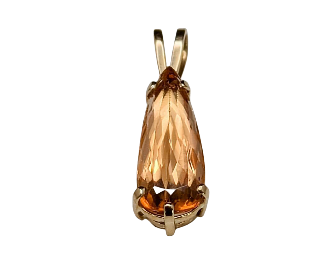 Pear Shaped Golden Topaz Pendant - Yellow Gold