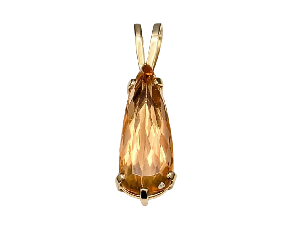 Pear Shaped Golden Topaz Pendant - Yellow Gold