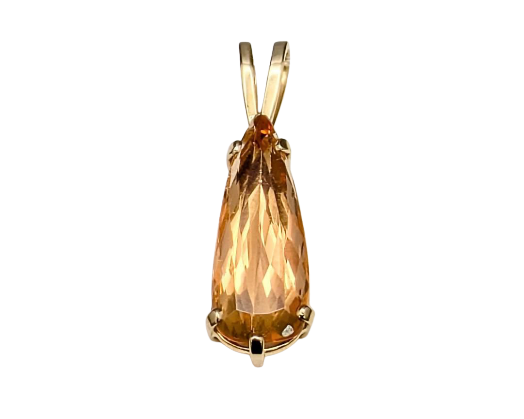 Pear Shaped Golden Topaz Pendant - Yellow Gold