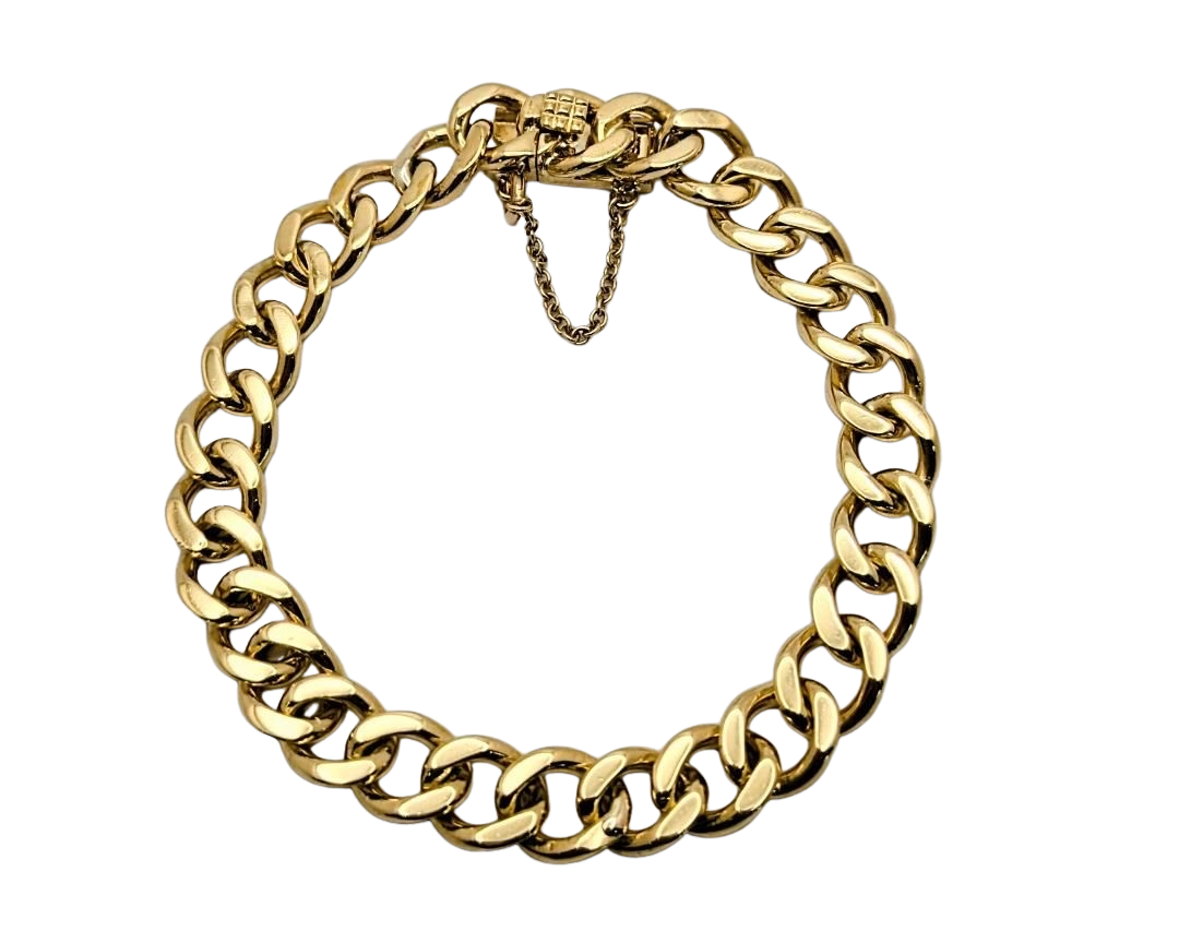 8.5mm Curb Link Bracelet with Hidden Box Clasp - Yellow Gold