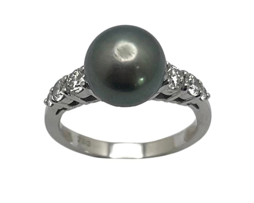 Mikimoto Black Pearl Ring with Diamond Accents - White Gold