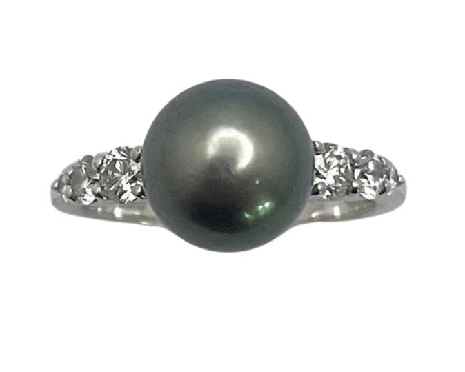 Mikimoto Black Pearl Ring with Diamond Accents - White Gold